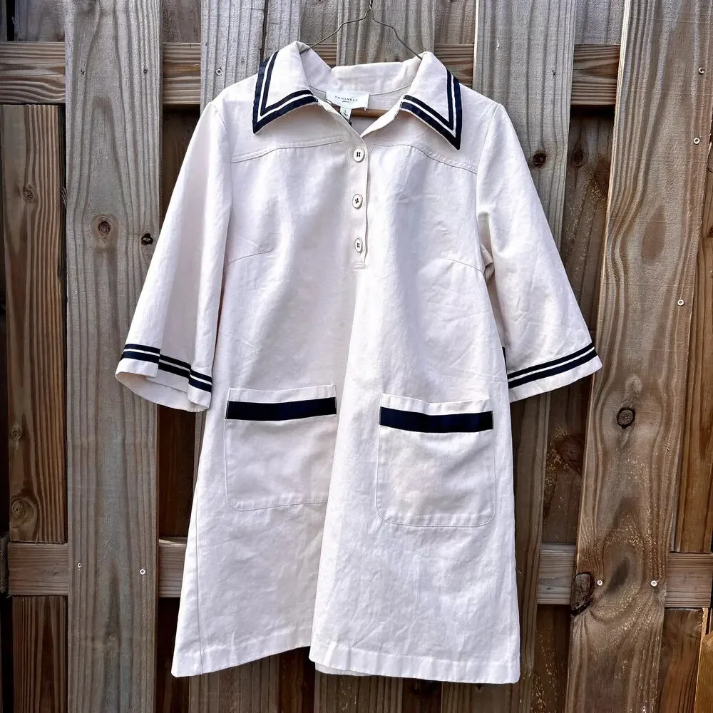 NWT Tuckernuck Pomander Place Hart Shirt Dress Mini Gardenia Tan Blue Large New - Picture 8 of 12